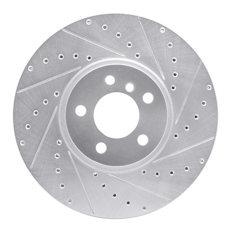 BMW X5 Brake Rotor (1) - Front Right - R1 Concepts - Drilled & Slotted - Silver - `02-`06